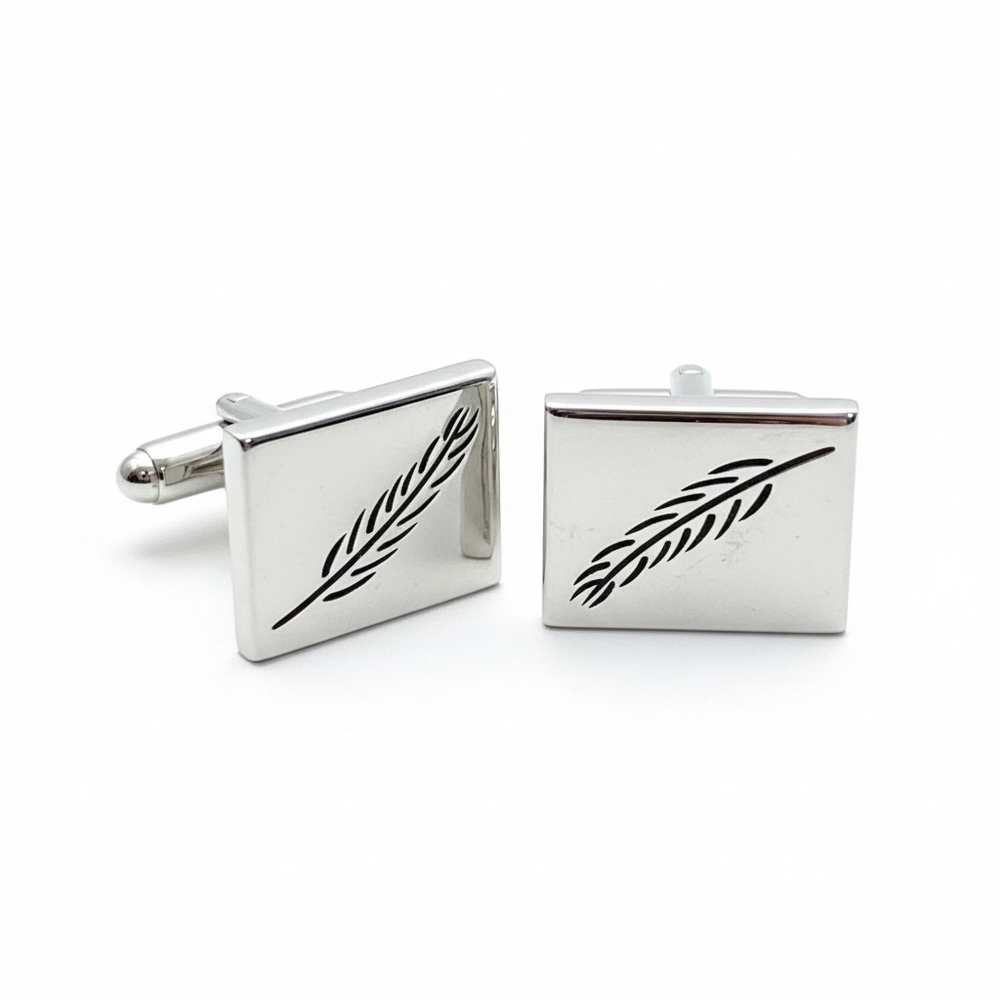 Vintage Swank Silver Tone Wheat Leaf Cufflinks Mid Century Modern MCM Signed - Picture 7 of 7